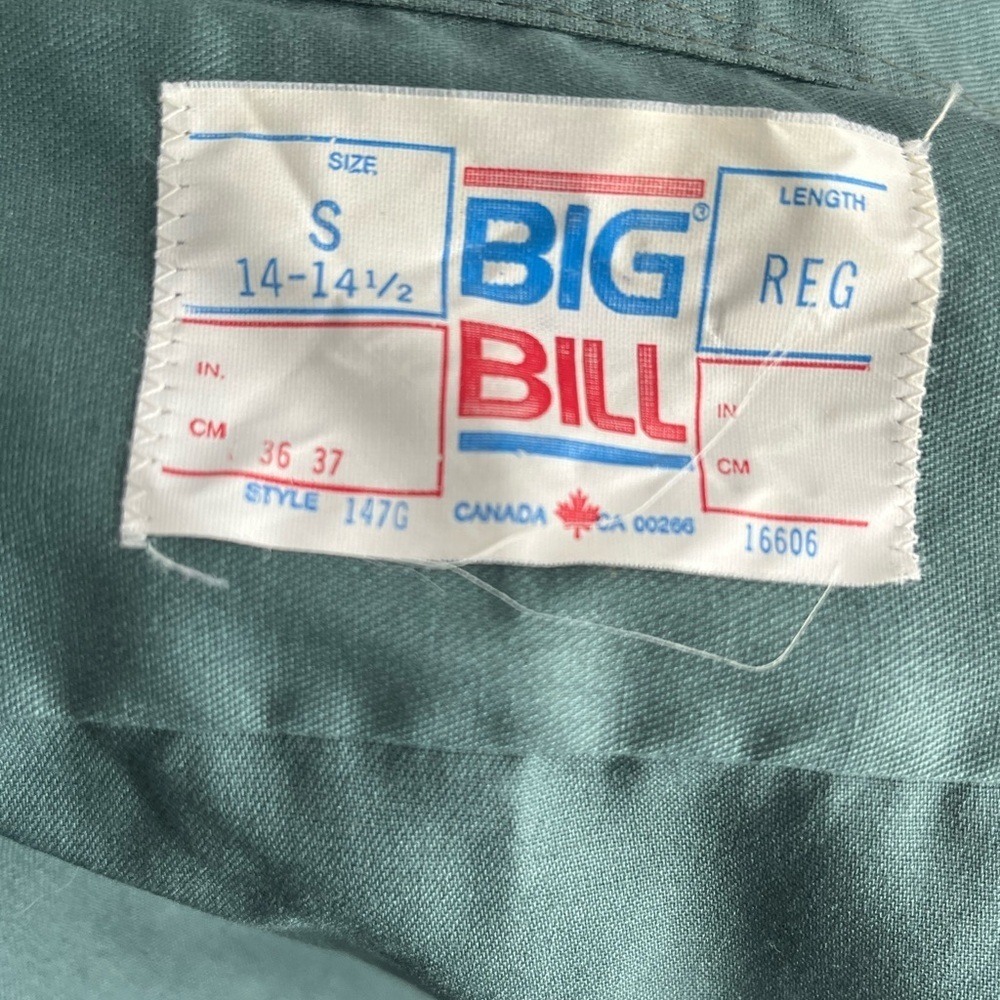 🇨🇦 90s Big Bill Green Work Shirt Button-Up Size Small Men Medium Women - Picture 4 of 4